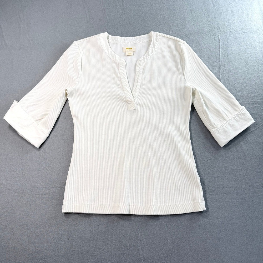 Maeve Anthropologie Popover Top Women Small White Ribbed Cuffed Capsule Wardrobe - Picture 2 of 11